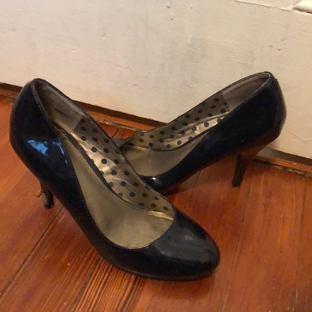 Navy Blue Patent Pumps